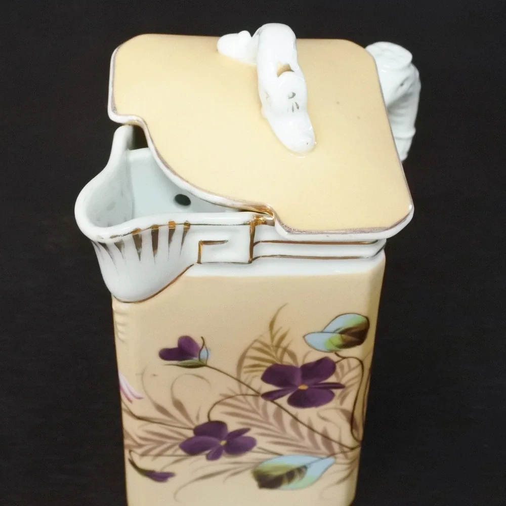 Antique Hand Painted Violet Floral Porcelain Coffee Pot